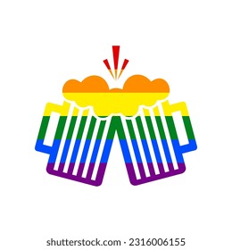 Beer glass sign. Rainbow gay LGBT rights colored Icon at white Background. Illustration.