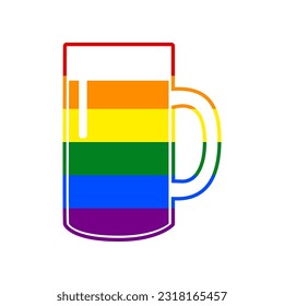 Beer glass sign. Rainbow gay LGBT rights colored Icon at white Background. Illustration.