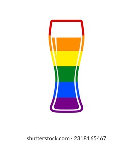 Beer glass sign. Rainbow gay LGBT rights colored Icon at white Background. Illustration.