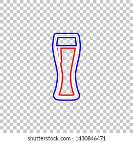 Beer glass sign. Red, white and contour icon at transparent background. Illustration.