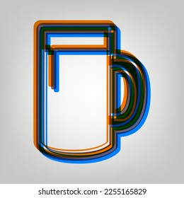 Beer glass sign. Stroked Icon in orange, azure and old lavender Colors at gray Background. Illustration.
