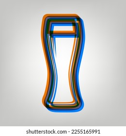 Beer glass sign. Stroked Icon in orange, azure and old lavender Colors at gray Background. Illustration.