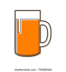 Beer glass sign. Vector. Black line icon with shifted flat orange filled icon on white background. Isolated.