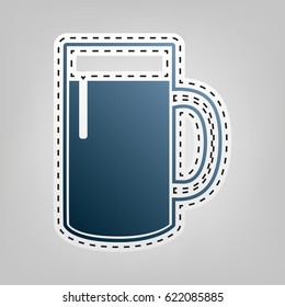Beer glass sign. Vector. Blue icon with outline for cutting out at gray background.