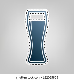 Beer glass sign. Vector. Blue icon with outline for cutting out at gray background.