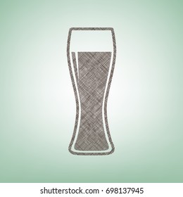 Beer glass sign. Vector. Brown flax icon on green background with light spot at the center.