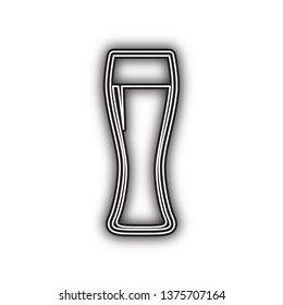 Beer glass sign. Vector. Double contour black icon with soft shadow at white background. Isolated.