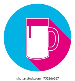 Beer glass sign. Vector. Flat white icon with mexican pink shadow inside sky blue(S and G) circle at white background. Isolated. Trend colors in 2017.