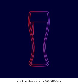 Beer glass sign. Vector. Line icon with gradient from red to violet colors on dark blue background.