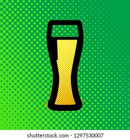 Beer glass sign. Vector. Pop art orange to yellow dots-gradient icon with black contour at greenish background.