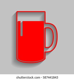 Beer glass sign. Vector. Red icon with soft shadow on gray background.