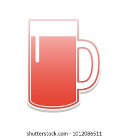 Beer glass sign. Vector. Reddish icon with white and gray shadow on white background. Isolated.