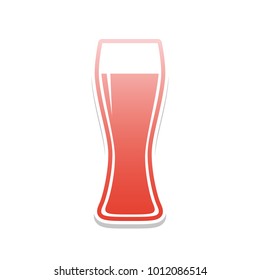 Beer glass sign. Vector. Reddish icon with white and gray shadow on white background. Isolated.