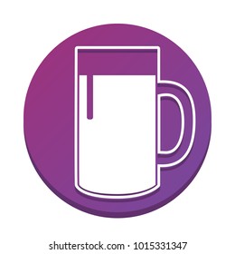 Beer glass sign. Vector. White icon with flat shadow on purpureus circle at white background. Isolated.