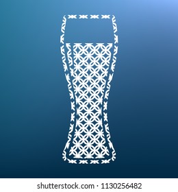 Beer glass sign. Vector. White textured icon at lapis lazuli gradient background.