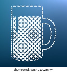 Beer glass sign. Vector. White textured icon at lapis lazuli gradient background.