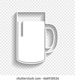 Beer glass sign. Vector. White icon with soft shadow on transparent background.
