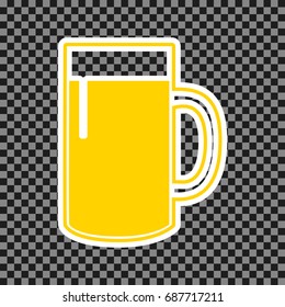 Beer glass sign. Vector. Yellow icon with white contour on dark transparent background.