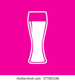 Beer glass sign. White icon at magenta background.