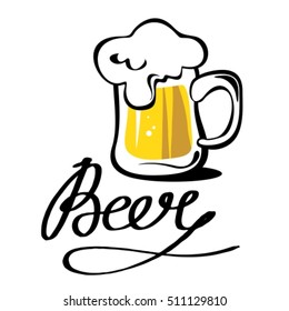 Beer glass silhouette isolated on white background. Oktoberfest beer drink vector. Beer pub alcohol illustration. Vintage calligraphic beer design.