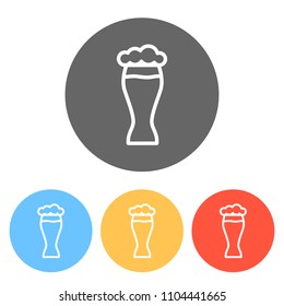 Beer glass. Simple linear icon with thin outline. Set of white icons on colored circles