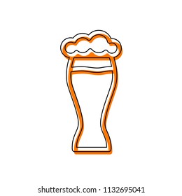 Beer glass. Simple linear icon with thin outline. Isolated icon consisting of black thin contour and orange moved filling on different layers. White background