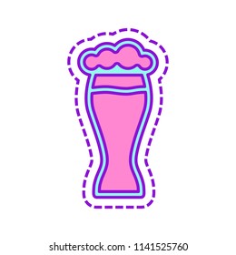 Beer glass. Simple linear icon with thin outline. Colored sketch with dotted border on white background