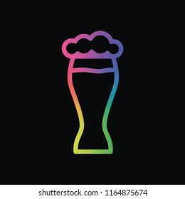 Beer glass. Simple linear icon with thin outline. Rainbow color and dark background