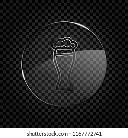 Beer glass. Simple linear icon with thin outline. Icon in circle glass bubble on dark transparent grid. Glass style