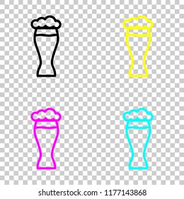 Beer glass. Simple linear icon with thin outline. Colored set of cmyk icons on transparent background