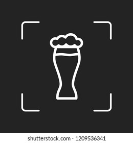 Beer glass. Simple linear icon with thin outline. White object in camera autofocus on dark background
