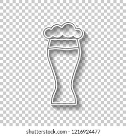 Beer glass. Simple linear icon with thin outline. White outline sign with shadow on transparent background