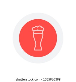 Beer glass. Simple linear icon with thin outline. Icon in colored circle with gray bold border. Web button, modern flat design