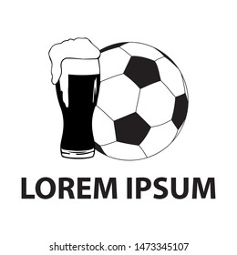 beer glass and soccer ball, vector logo template 