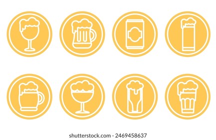 Beer glass sticker icon set Vector illustration