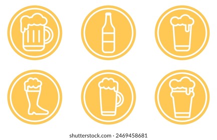 Beer glass sticker icon set Vector illustration