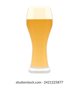 Beer glass, tall clear cup of lager with foam for celebration in bar vector illustration