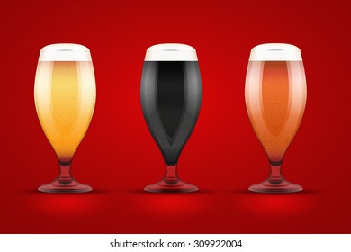 Beer glass with three kind of beers. Lager, Porter and Ale. Vector Illustration