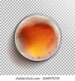 Beer Glass Top View Vector. View From Above. Beer Ads. Brewery Banner Design. Realistic Isolated Illustration