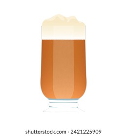 Beer glass, transparent big cup full of alcohol drink with foam vector illustration