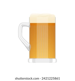 Beer glass transparent mug with craft light yellow alcohol drink vector illustration