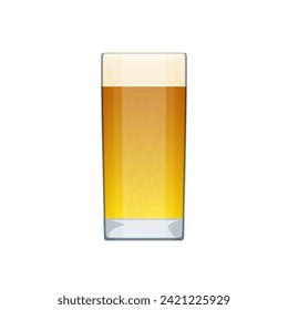 Beer glass, transparent pub cup of craft light yellow alcohol drink vector illustration