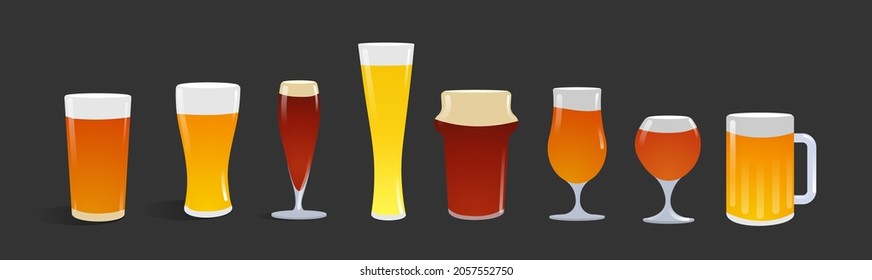 Beer in glass. Vector cartoon icon set.