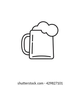 Beer glass vector icon isolated on white, black and white beer mug symbol with foam, cartoon outline line design
