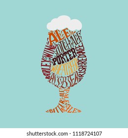 Beer glass. Vector iliustration glass of beer wiht variety of grades. Hand drawing for bar, pub, beer restaurant. Poster for beer festival.