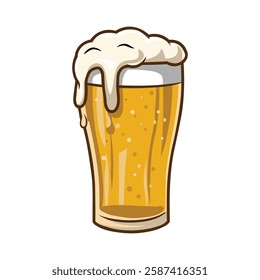 Beer glass vector illustration – Frosty pint with foam overflow and bubbles. Alcohol drink clipart