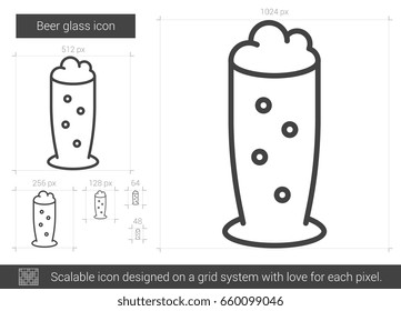 Beer glass vector line icon isolated on white background. Beer glass line icon for infographic, website or app. Scalable icon designed on a grid system.