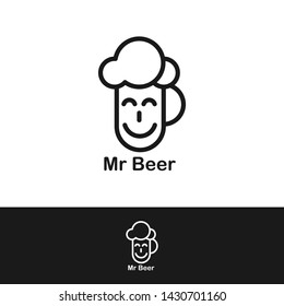 Beer glass vector logo line concept 