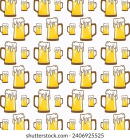 Beer glass vector seamless repeating pattern illustration background