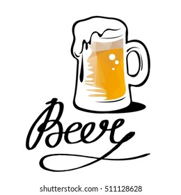 Beer glass vector silhouette isolated on white background. Oktoberfest beer drink vector. Beer pub alcohol illustration. Vintage calligraphic beer design.